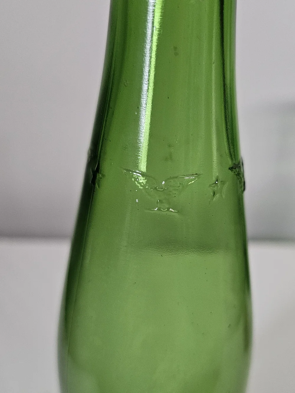 Green Glass Bottle Lot of 3 - 1976 Bicentennial 7-Up, M. LaMont Cruet, Carafe
